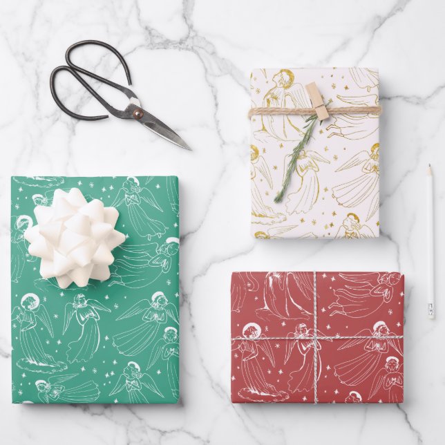 Feuille De Papier Cadeau modèle d'anges | ensemble II (Recto)