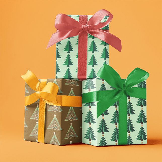 Feuille De Papier Cadeau Modèle d'arbre de Noël en or vert (Créateur téléchargé)