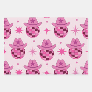 Feuille De Papier Cadeau Modèle de chapeau de cowgirl disco rose avec des é