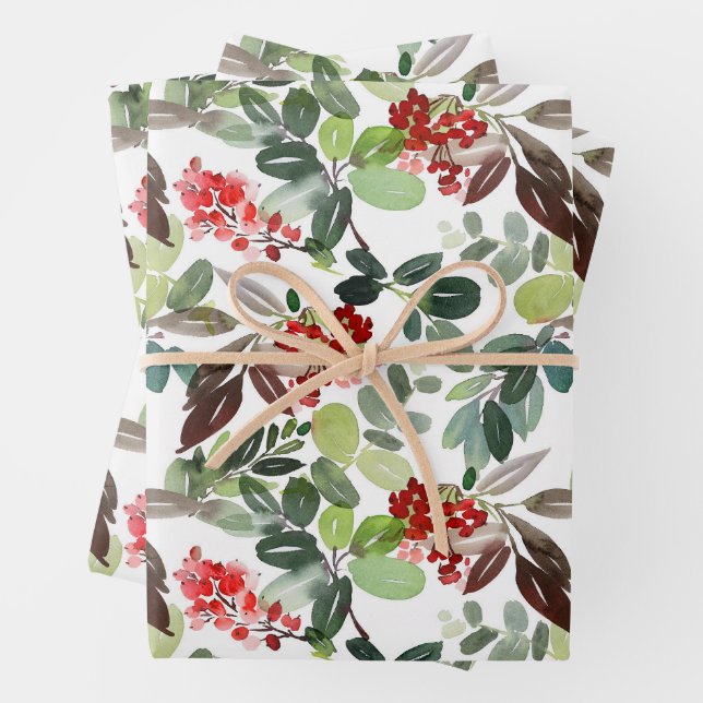 Feuille De Papier Cadeau Modèle de houx de Noël moderne (En situation)