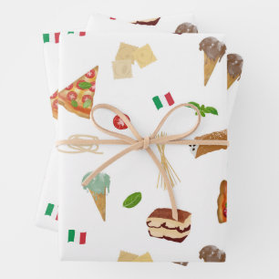 Feuille De Papier Cadeau Modèle de nourriture italienne Pizza Pâtes Tiramis
