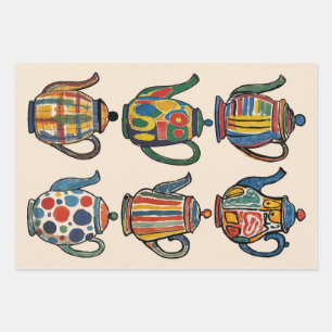 Feuille De Papier Cadeau Modèle de théière coloré peint