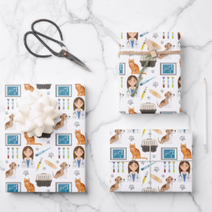 Feuille De Papier Cadeau Modèle de vétérinaire animalier médical coloré Vet