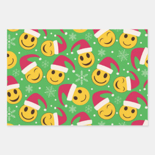 Feuille De Papier Cadeau Modèle de visages heureux et souriants de Noël San