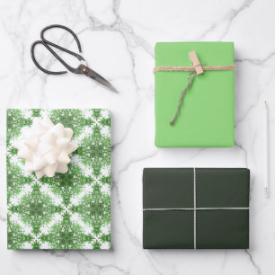 Feuille De Papier Cadeau Modèle Floral Abstrait En Vert Noir Sur Blanc