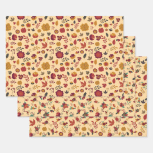 Feuille De Papier Cadeau Modèle floral d'automne moderne