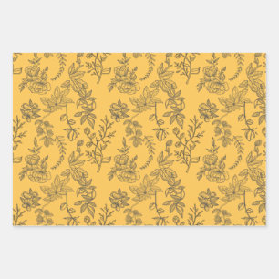 Feuille De Papier Cadeau Modèle floral de pays français jaune