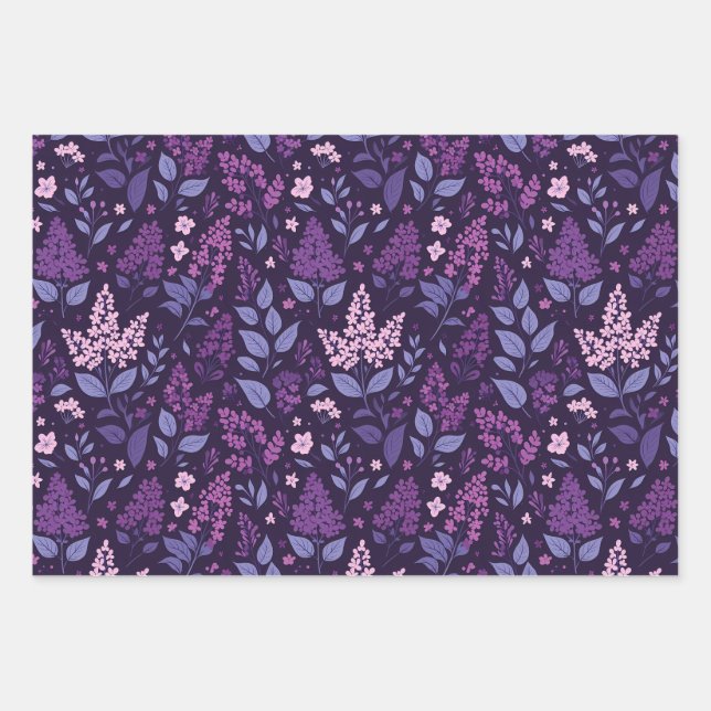 Feuille De Papier Cadeau Modèle floral Lilac dynamique (Devant)