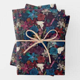 Feuille De Papier Cadeau Modèle floral romantique foncé
