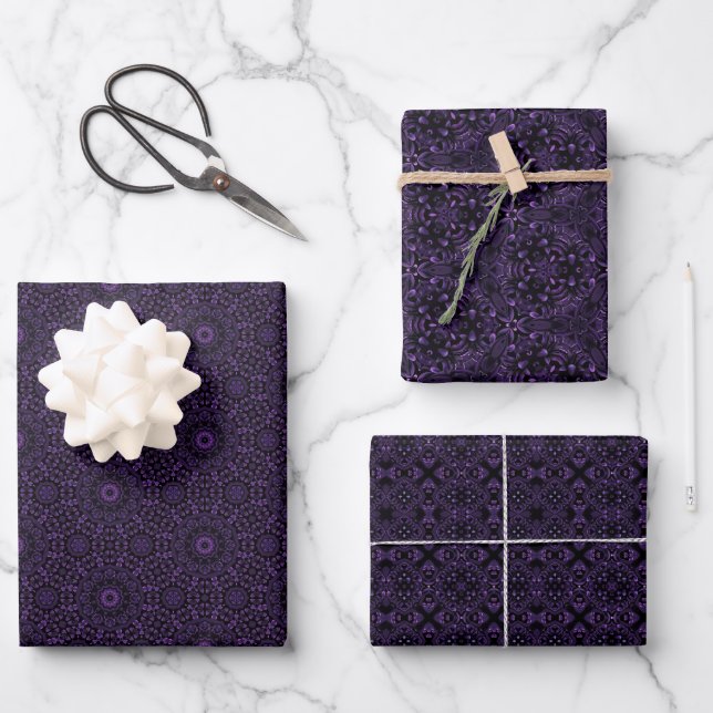 Feuille De Papier Cadeau Modèle luxueux pourpre damassé (Recto)
