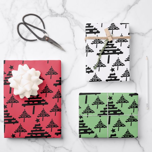 Feuille De Papier Cadeau Modèle simple d'arbre de Noël Vacances (Recto)