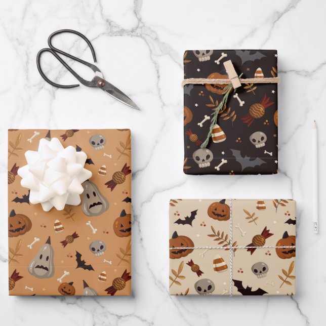 Feuille De Papier Cadeau Modèles effrayants d'automne d'Halloween (Recto)