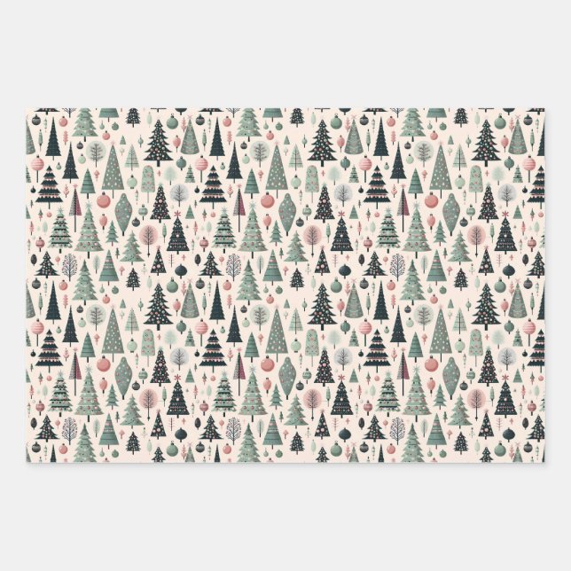 Feuille De Papier Cadeau Modern Artistic Pink Tree Christmas Wrapping Paper (Devant)