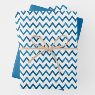 Feuille De Papier Cadeau Modern Blue Zigzag Striped Gift Christmas