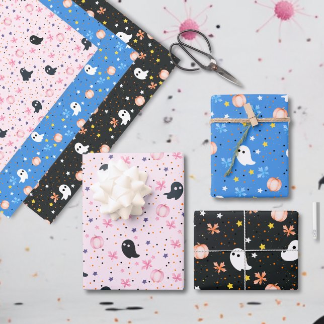 Feuille De Papier Cadeau Modern Cute Spooky Ghost Halloween (Créateur téléchargé)