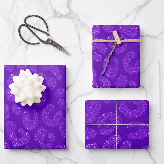 Feuille De Papier Cadeau modern Purple Glitter leopard (Recto)