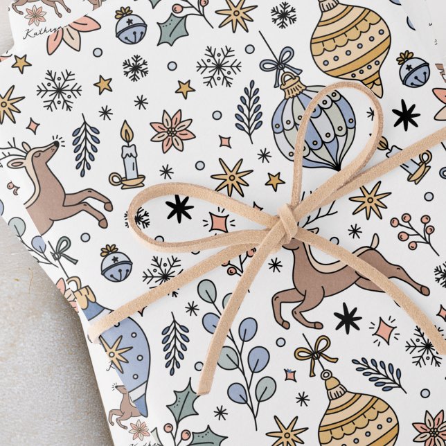 Feuille De Papier Cadeau Modern Reindeer Pattern Personalized Christmas (Créateur téléchargé)