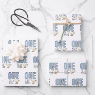Feuille De Papier Cadeau Moderne Blue One Silly Goose Premier Anniversaire