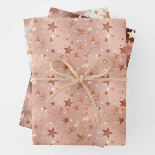 Feuille De Papier Cadeau Moderne Chic Rose de Noël Or & Rose Stars
