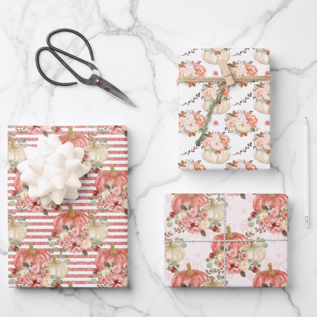 Feuille De Papier Cadeau Moderne Cute Petit Citrouille Baby shower d'annive (Recto)