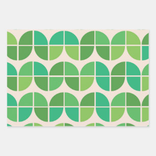 Feuille De Papier Cadeau Moderne du milieu du siècle Motif géométrique vert
