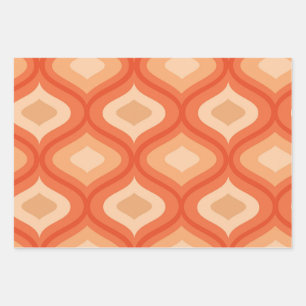 Feuille De Papier Cadeau Moderne du milieu du siècle ogee orange et beige  