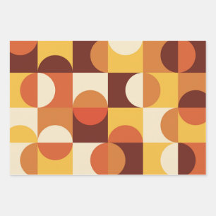 Feuille De Papier Cadeau Moderne du milieu du XXe siècle Demi-cercles jaune