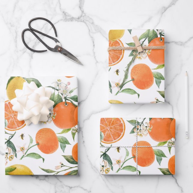 Feuille De Papier Cadeau Moderne et élégant Aquarelle Motif Citrus (Recto)