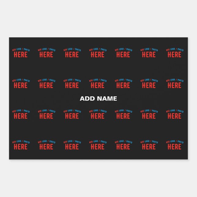 FEUILLE DE PAPIER CADEAU MODERNE ET MODERNE PERSONNALISABLE NOIR VÉRIFIÉ (Devant)