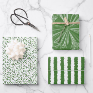 Feuille De Papier Cadeau Moderne Festif Vert Speckles Rayures