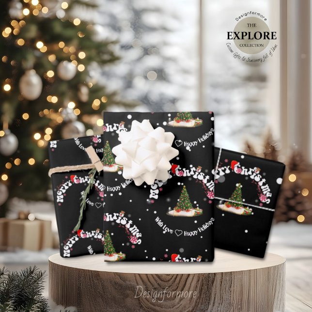 Feuille De Papier Cadeau Moderne graffiti de Noël noir  (Créateur téléchargé)