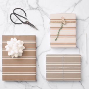 Feuille De Papier Cadeau Moderne minimaliste boho marron genre neutre rayé