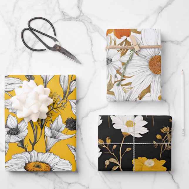 Feuille De Papier Cadeau Moderne Mod Boho Daisy Fleur sauvage Floral (Recto)