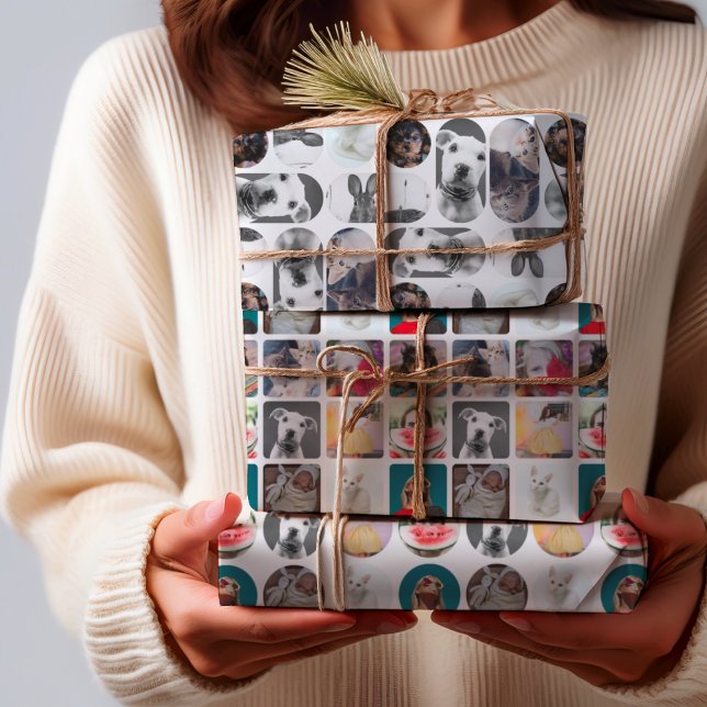 Feuille De Papier Cadeau Moderne motif de collage multi-photo (Créateur téléchargé)