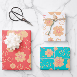 Feuille De Papier Cadeau Moderne Motif de fleurs rétro