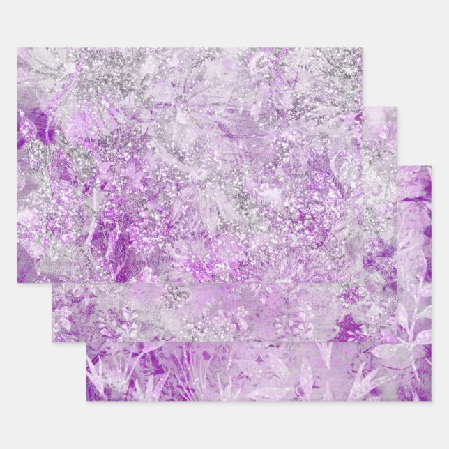 Feuille De Papier Cadeau Moderne mou violet motif floral Parties scintillan (Lot)