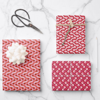 Feuille De Papier Cadeau Moderne Noël Rayure Géométrique Ondulée en Rouge G