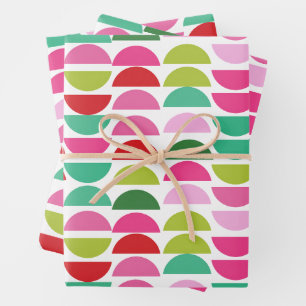Feuille De Papier Cadeau Moderne Noël Rouge Vert Rose Géométrique Mignon