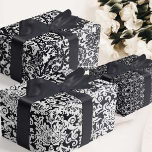 Feuille De Papier Cadeau Moderne noir et blanc Élégant Damas Floral