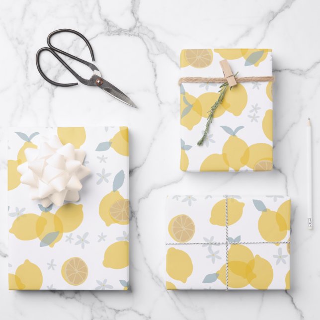 Feuille De Papier Cadeau Moderne Pastel Citrus Lemons Motif (Recto)