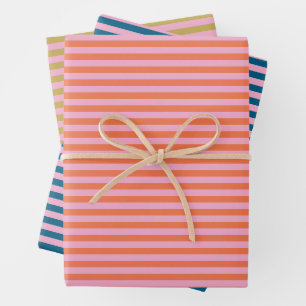 Feuille De Papier Cadeau Moderne rayé de couleur amusante rose orange bleu