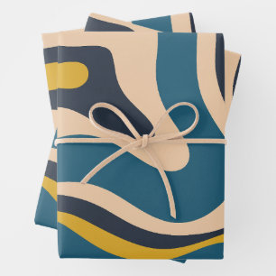 Feuille De Papier Cadeau Moderne Retro Liquid Swirl Abstrait Motif Bleu