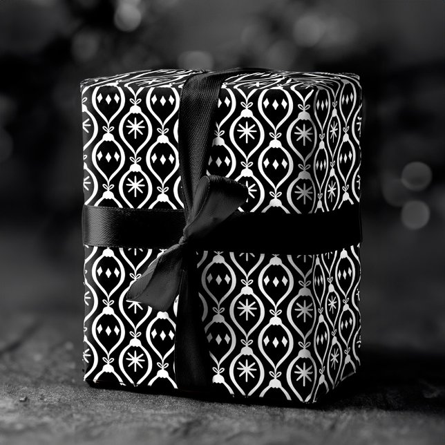 Feuille De Papier Cadeau Moderne tendance Retro Black Holiday Ornament Moti (Modern Trendy Retro Black Holiday Ornament Pattern Wrapping Paper Sheets)