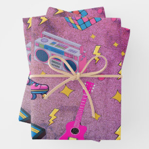 Feuille De Papier Cadeau Moderne tendance style des années 80 joli rose néo