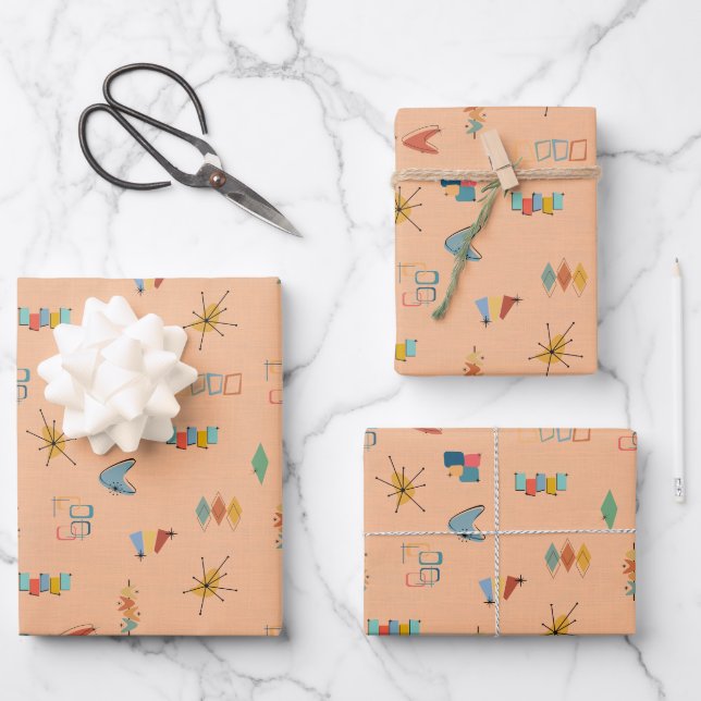 Feuille De Papier Cadeau Moderne Texturé Orange Clair du Milieu du Siècle (Recto)