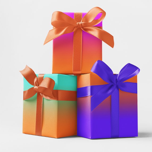 Feuille De Papier Cadeau Moderne Turquoise rose violet et orange dégradé (Modern Turquoise Pink Purple and Orange Gradient Wrapping Paper Sheets)