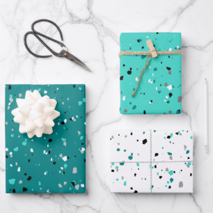 Feuille De Papier Cadeau Moderne Turquoise Turquoise Terrazzo Motif