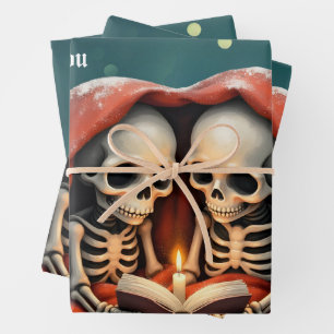 Feuille De Papier Cadeau Moments magiques d'hiver, deux squelettes