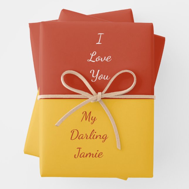 Feuille De Papier Cadeau Mon chéri Je t'aime Audacieux Rouge et Jaune Uniqu (En situation)