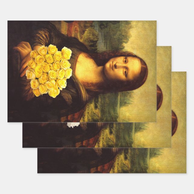 Feuille De Papier Cadeau Mona Lisa Avec Roses (Lot)
